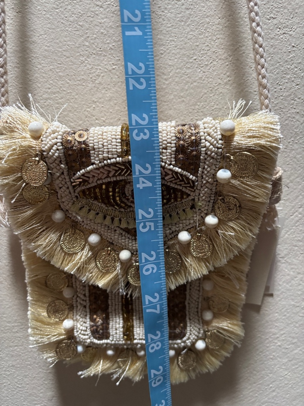 Antik Kraft Boho Fringe Crossbody Bag in Cream and Brown - Picture 6 of 9